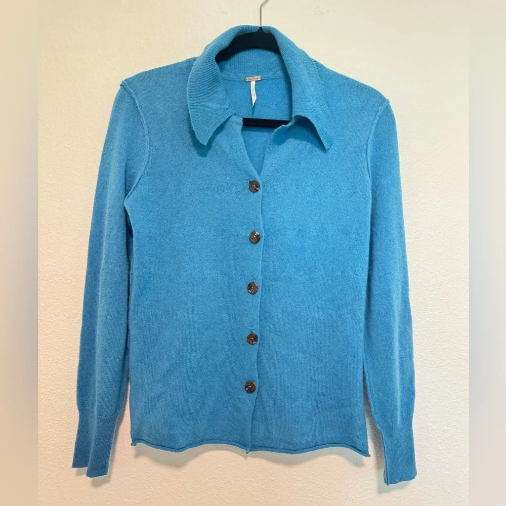 Free people Paloma Cashmere Cardigan 100% Cashmere women’s size Size blue NWOT - Picture 1 of 7